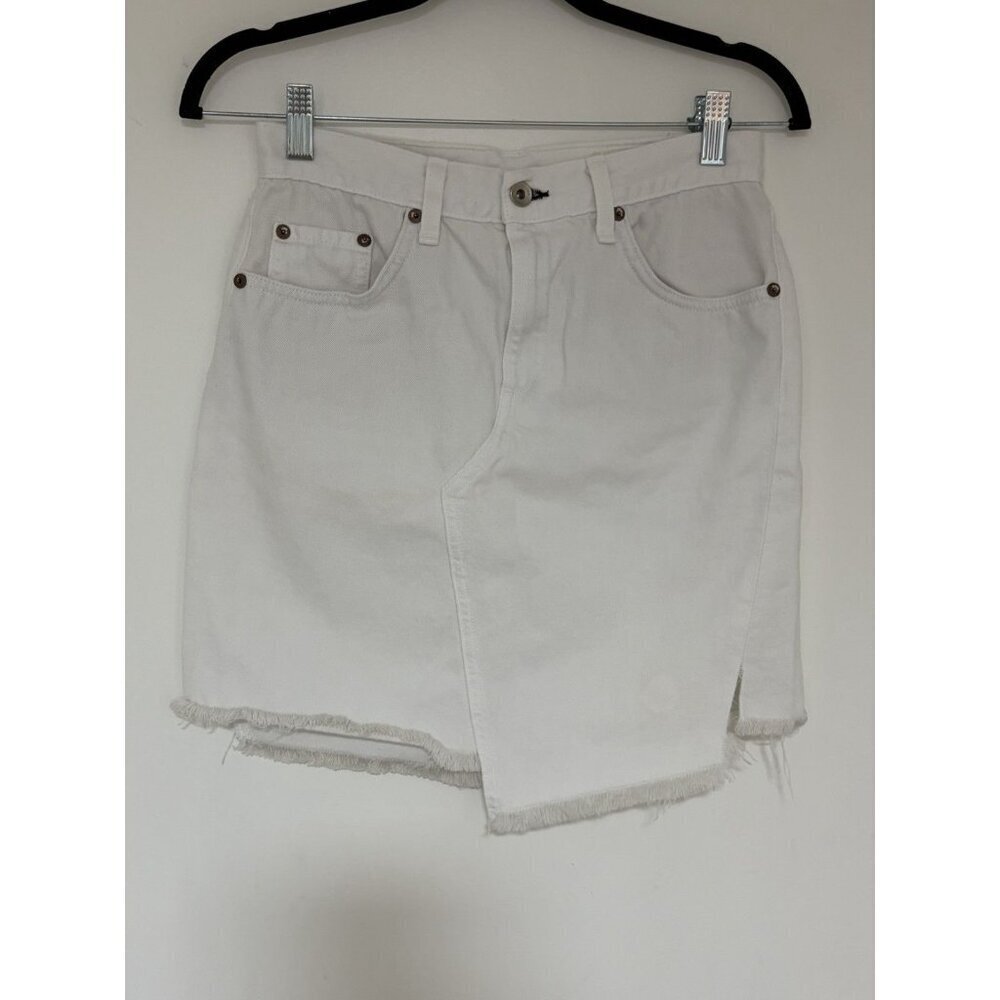 RAG & BONE Women’s White Denim Skirt Raw Hem 5 Pocket Skirt Size 26